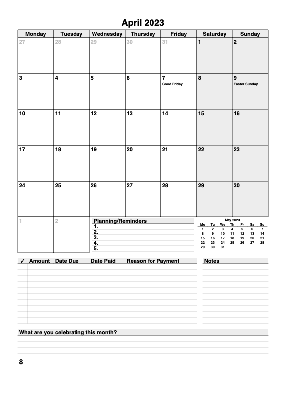 Calendar Page Sample